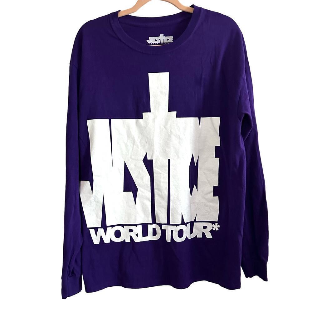 JUSTIN BIEBER Justice World Tour Purple Long Sleeve Tee Shirt Unisex Sz Large